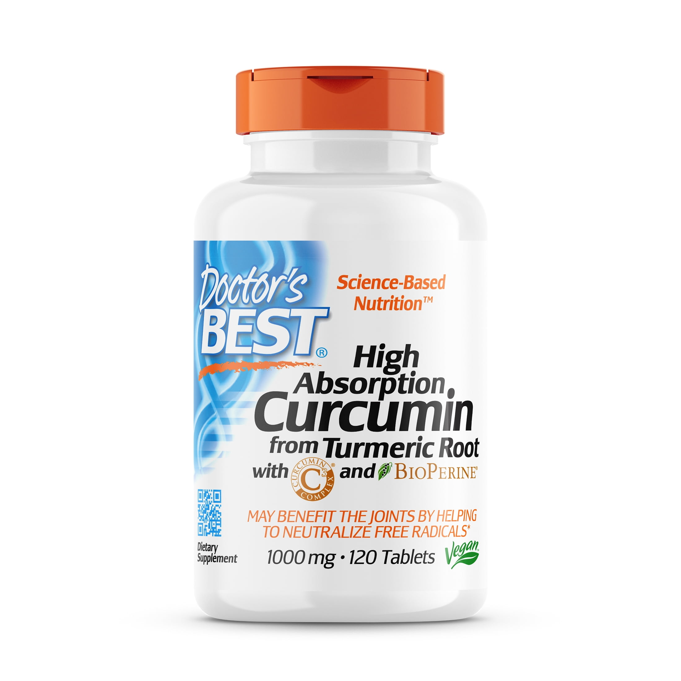 Doctor's Best Curcumin From Turmeric Root with C3 Complex & BioPerine, Non-GMO, Gluten Free, Soy Free, Joint Support, 1000 mg, 120 Tablets