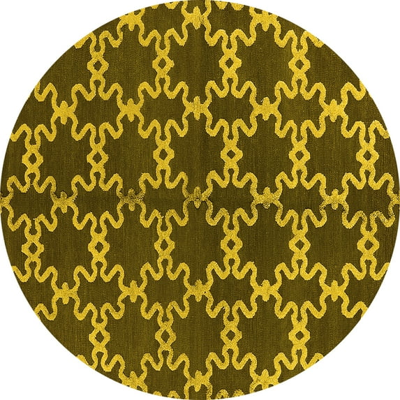 Ahgly Company Indoor Round Oriental Yellow Industrial Area Rugs, 7' Round