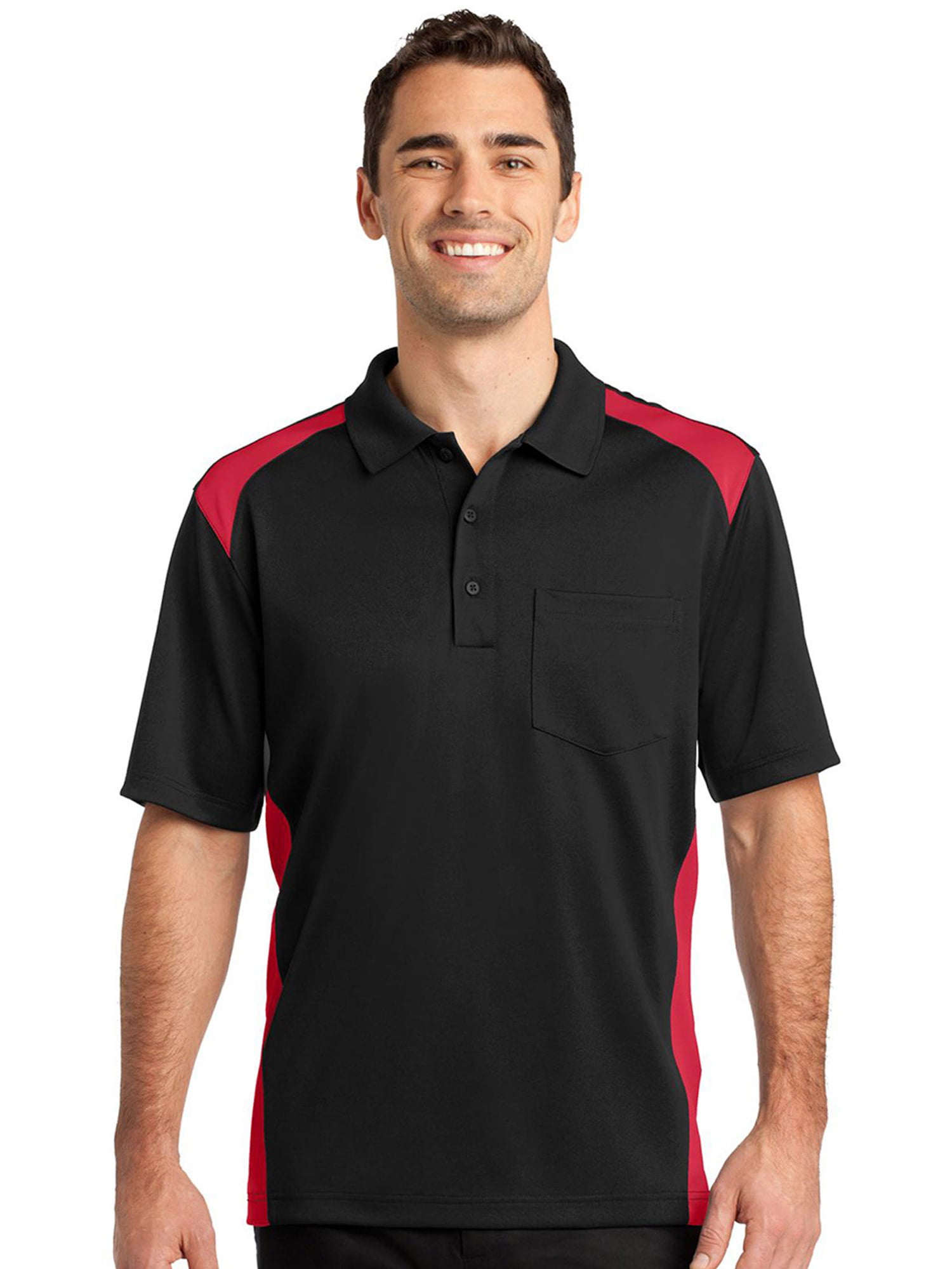 Cornerstone Mens Moisture Wicking Pocket Polo Shirt, Black/ Red, 3XL ...