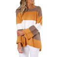 thumbnail image 3 of Vedolay Women's Fall Tops Women's Sweaters V Neck Long Sleeve Color Block Striped Casual Knit Pullover Tops,Yellow XL, 3 of 4