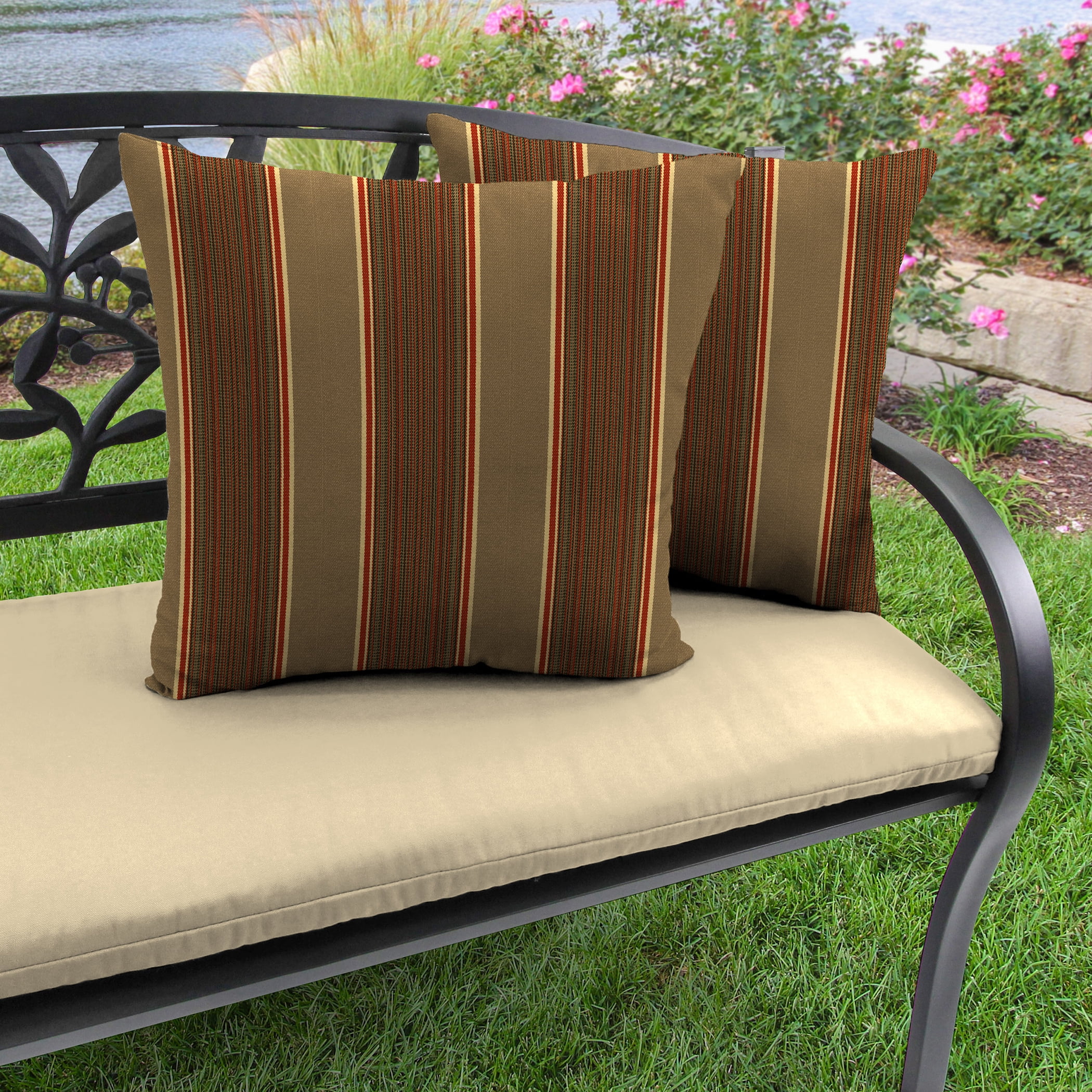Jordan Manufacturing Sunbrella 16" x 16" Davidson Redwood Brown Stripe Square Outdoor Throw Pillow