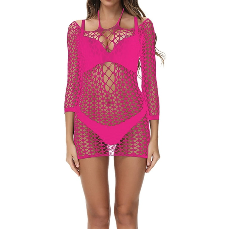 Aayomet Lingerie Women Lingerie Fishing Net Women Thin Summer Fishing Net  Net Pajamas,Hot Pink One Size 