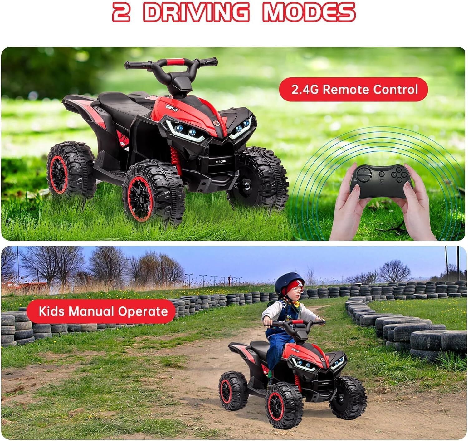 Kids 12V Kids Ride-On Electric ATV with 2 Seater,4 Wheeler Quad Car Toy Electric Vehicle with Music,LED Lights, High/Low Speed,2.1mph Max Speed,Battery Powered Wheels Car for Kids 3-8 Years Old