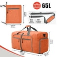 thumbnail image 4 of 65L Travel Duffle Bag for Men, Large Foldable Duffel Bag for Travel with Shoe Compartment, 24" Overnight Weekender Bag Gym Bags for Men Women Waterproof & Tear Resistant (Orange), 4 of 8