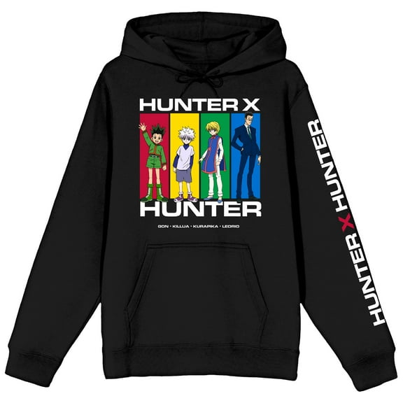 Hunter X Hunter Character Panels Adult Black Long Sleeve Hooded Sweatshirt-Medium