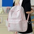 thumbnail image 5 of Stripe School Backpack, Bowknot Embroidery Bag with Drawstring Side Pockets, Lightweight Breathable Bookbag for College Travel (Pink), 5 of 6