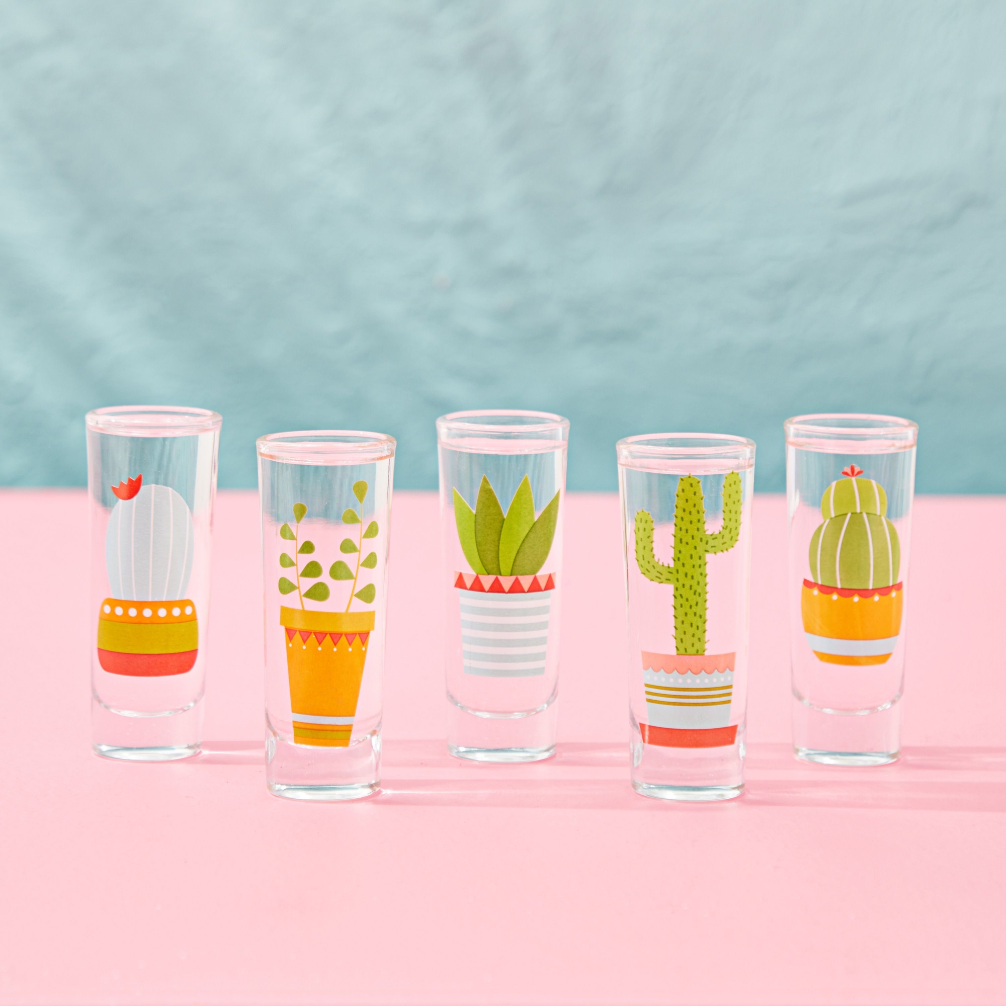 5 Pack Shot Glasses Set with Cactus Designs for Bachelorette, Fiesta Supplies, Western-Themed Party, Round, Decorative Shot Glasses with Heavy Base for Tequila, Whiskey, Vodka (2 oz) - image 5 of 10