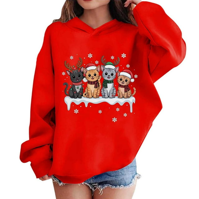 Tenues Rouges Garçon Fille à Manches Longues pour Enfants Garçon Fille Automne Hiver Vacances Heureuses Noël Détente Chandail à Capuche Tenue à Capuche Chandails Enfant 2025 Vêtements 9 Ans