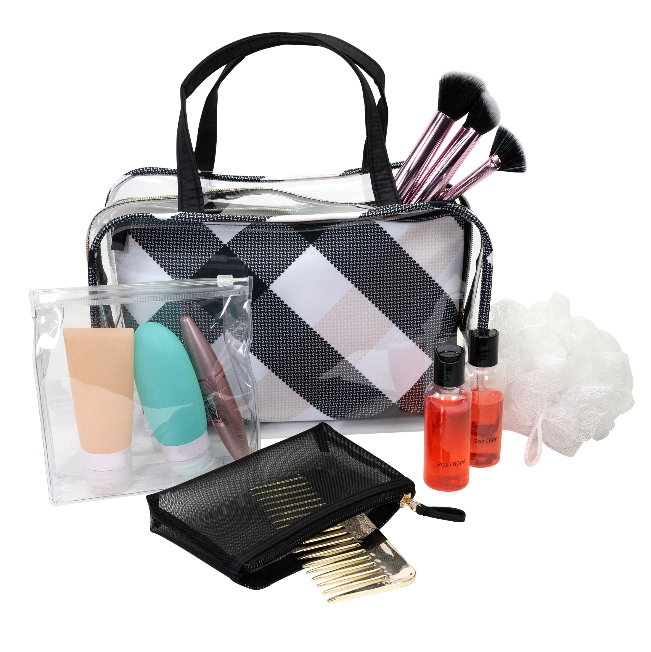 Conair Weekender 7pc Black Plaid Cosmetic Bag