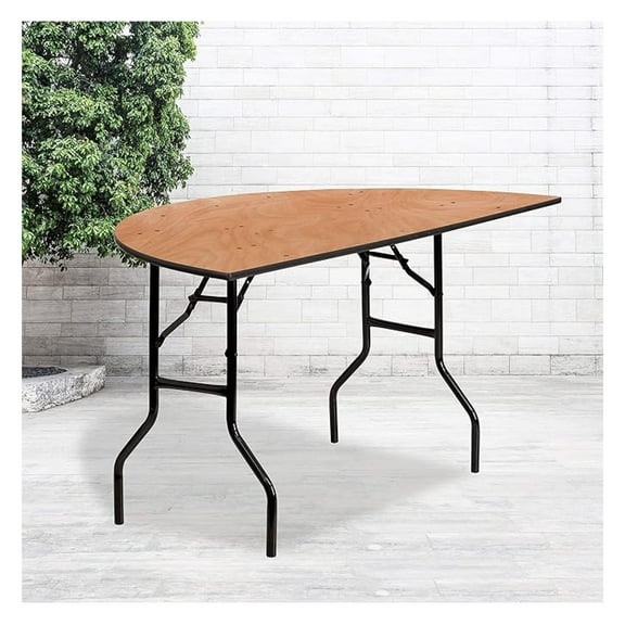 AIZYT 5 Foot Half Round Wood Folding Banquet Table for Event Catering Buffet Setting