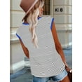 thumbnail image 4 of 1pcs Womens Tops Dressy Casual Summer Striped Shirts Cap Sleeve Tops Color Block Loose Fit Blue S To prevail in kind, 4 of 5