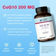 Vitamin World CoQ10 200 mg Softgels, Coenzyme Q10 Supplements for Antioxidant Support, Heart Health & Energy Production, Gluten Free, 120 Rapid Release Softgels
