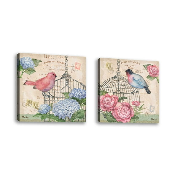 Set of 2 - Bella Flora II - Contemporary Fine Art Giclee on Canvas Gallery Wrap - wall décor - Art painting - 32 x 32 Inch - Ready to Hang