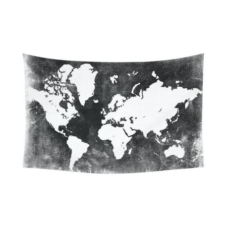 Dorm Roon GCKG Black and White Earth World Map Tapestry Wall Hanging Global Map Wall Decor Art for Living Room Bedroom Dorm Cotton Linen Decoration 90 x 60 Inches ()