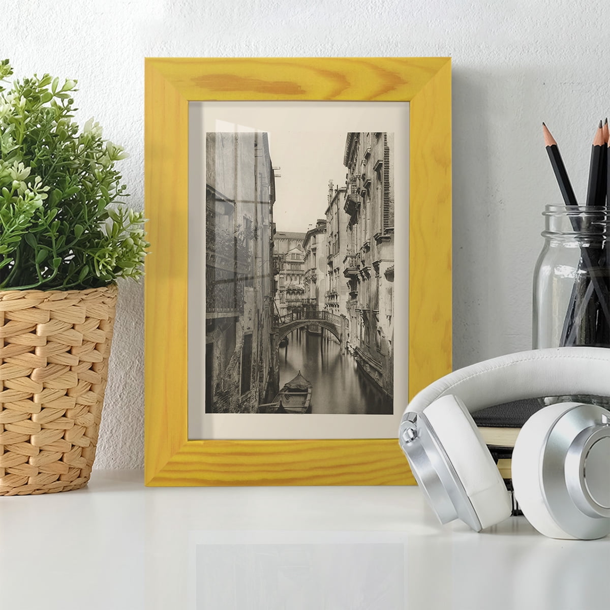 Vintage Views of Venice IV - Framed Print w/glass - Sunflower Yellow
