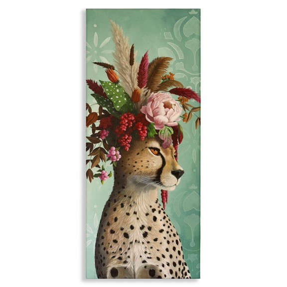 Stupell Industries Elegant Leopard with Flower Arrangement Animals Painting Wrapped Canvas Canvas Art Print Wall Art, 10 x 24