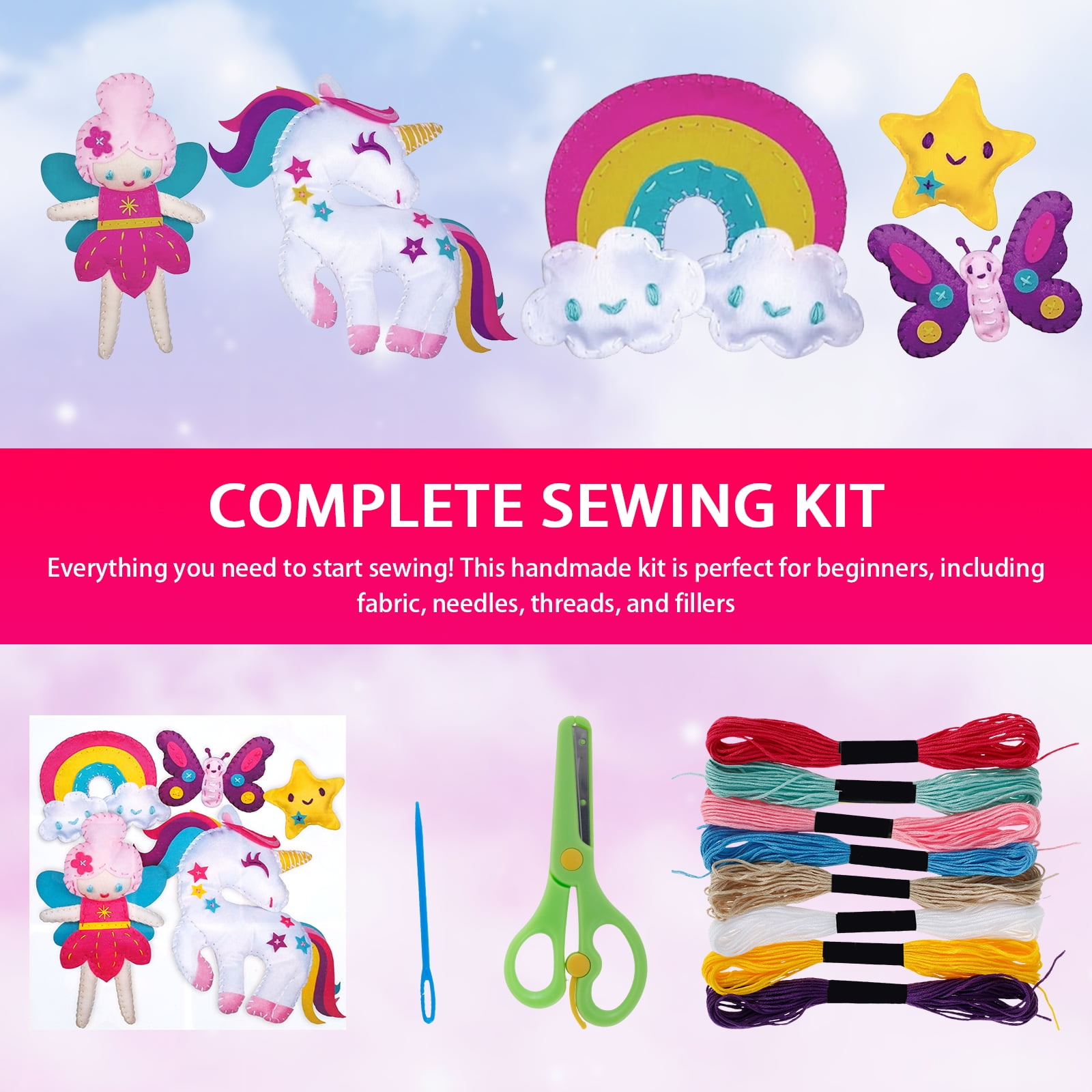 Kit Couture Enfant En Feutre - 5 Styles (Licorne, Nuage...) - Aiguilles Plastique - Activité Manuelle Éducative