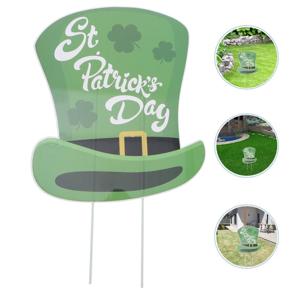 LOLIPPYY St. Patty's Day Outdoor Decorations Green Plastic Festive Design Yard Sign Stakes 1Set