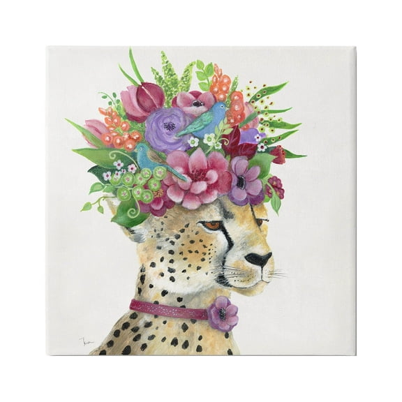 Stupell Industries Whimsical Cheetah Flower Crown Painting Gallery Wrapped Canvas Print Wall Art, Design by Tava Studios