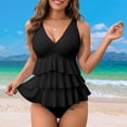thumbnail image 6 of Women's Bikini Swimsuit Triangle Top Cheeky Bottom Solid Black with Skirts Soft Stretch Summer Beach Bathing Suit, 6 of 7