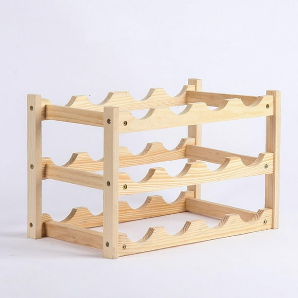 Estante para botellas de vino, portavasos para copas de vino, soporte para bebidas, rústico, multipropósito, apilable para nevera, tienda, ventana, 3 capas Soledad exhibición de vino