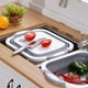 thumbnail image 5 of Tabla de cortar plegable, tabla de cortar con toalla, cocina, platos de camping plegables, fregadero, ahorro de espacio, cesta de almacenamiento multifunción 3 en 1 para preparación de barba, 5 of 5