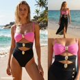 thumbnail image 3 of Women 2 Piece Swimsuit Cutout One Piece Bathing Suit with Sheer Mesh Wrap Cover Up Skirt Beach Vacation Swimwear, 3 of 7