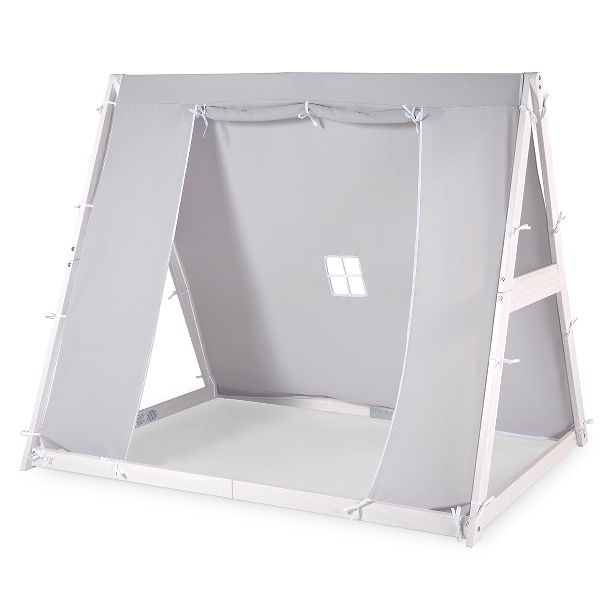 P'kolino Kids Tent Floor Bed - Twin, FSC Certified Wood, Washable Tent, White/Grey