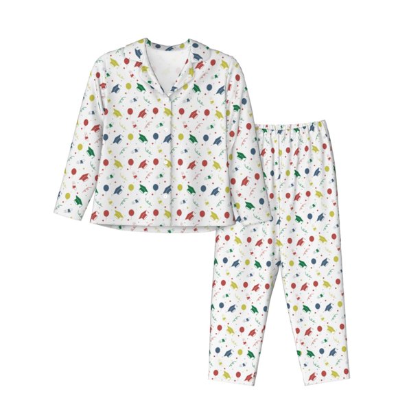 Balery Happy Graduation Conjunto de Pijama con Estampado para Mujer, Conjunto de Dos Piezas con Manga Larga, Ropa de Dormir Suave con Bolsillos, Pijamas Cómodos-XX-Large