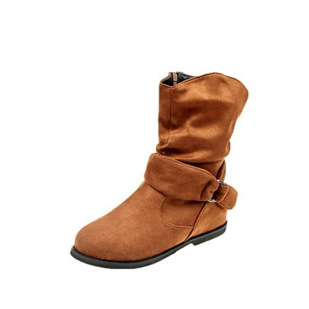 

Christmas Deals!2022 Hvyes Women s Winter Flat Leather Belt Buckle Suede Zipper Round Toe Ankle Boots