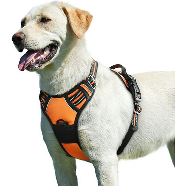 Arnés para perros naranja grande, ajustable, reflectante, antitirones, fácil de poner, con asa de control, transpirable, duradero, para perros medianos y grandes.