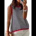 thumbnail image 2 of Camiseta Sin Mangas de Cuello Alto con Bloques de Color y Rayas Informales para Mujer, de Verano 2025, de Punto Holgado, de Corte Alto y Sin Mangas Rojo XXL, 2 of 6