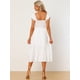 thumbnail image 3 of Vestido de verano con fruncido para mujer, cuello cuadrado, estilo bohemio, sin mangas, con volantes, a media pierna blanco M, 3 of 5