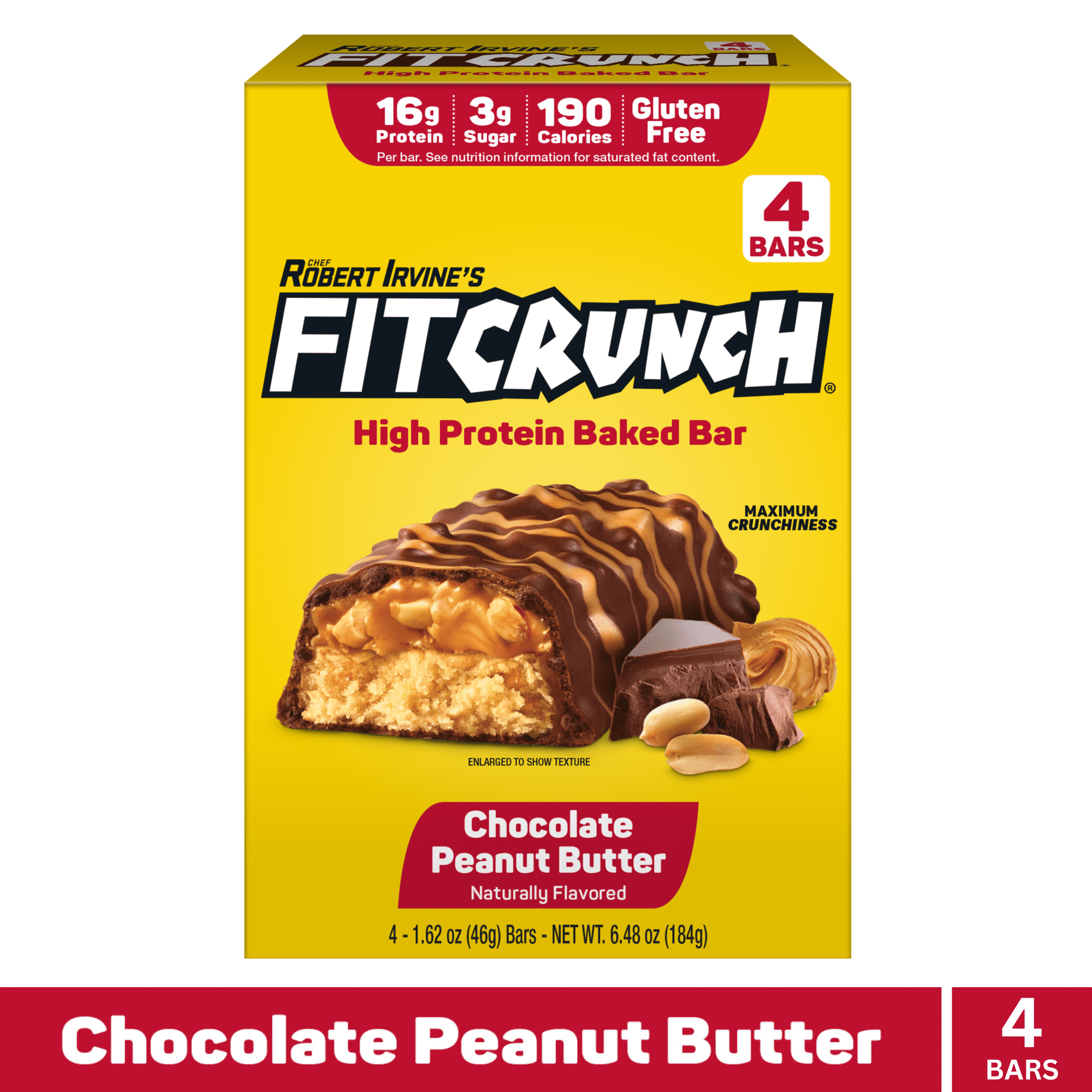 FITCRUNCH High Protein Baked Bar, Chocolate Peanut Butter, 16g Protein, 1.62 oz, 4 Count