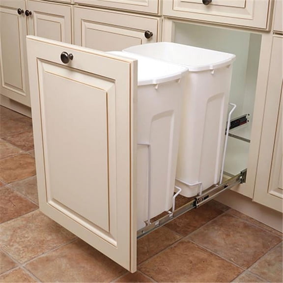 Feeny FESCB12 2 27WH 27 qt. Soft Close Bottom Mount 2 Bins, White - 11.37 in.