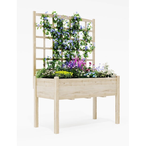 Goldensoil 46"x23"x65" Raised Garden Bed with Trellis, Elevated Wooden Planter Boxes with Legs