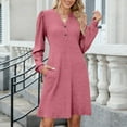 thumbnail image 6 of QATAINLAV Long Sleeve Sweater Dress for Women V-neck Brushed Rib A-line Dresses Spring Fall Fashion Button Bodydoll Knit Dress with Pockets, 6 of 7