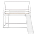 thumbnail image 2 of Aukfa Low Bunk Bed, Twin-Over-Twin House Bed Frame for Kids with Slide - White, 2 of 8
