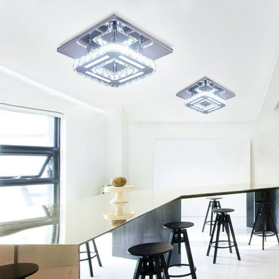 FRIXCHUR CXGLEAMING Mini Chandelier, 7.87" Square Flush Mount Ceiling Light Chrome LED Crystal Chandelier Lighting Fixture for Bedroom, Hallway, Bar, Kitchen, Bathroom (2 Pack)
