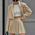 thumbnail image 2 of AINIYS Women's 2 Piece Open Front Cropped Suit Long Sleeve Blazer High Waist Solid Pleated Skirt Suit Sets Khaki S, 2 of 7