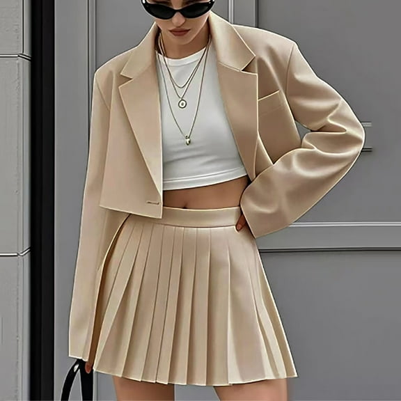 Wowcloth Women's Solid Color Blazer and Short Skirt Two-Piece Set - Elegant and Professional