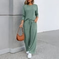 thumbnail image 2 of SUNBS 2 Piece Outfits Women Fall Lounge Sets Crew Neck Tops Wide Leg Pants Vacation Travel Sweatsuits with Pockets, 2 of 7