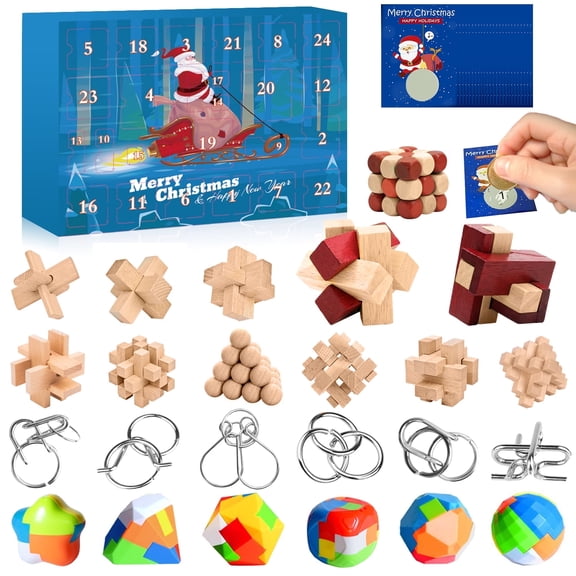 Advent Calendar 2025, Brain Teaser Puzzles Present Box for Kids and Adults, 24 Days Countdown Calendars for Boys Girls, Christmas Advent Calendar with Scratch Card