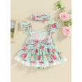 thumbnail image 4 of Suealasg Baby Girls Summer Clothes Infant Floral Print Fly Sleeve Rompers Dress with Headband Infant Girls Cute Outfits, 4 of 9