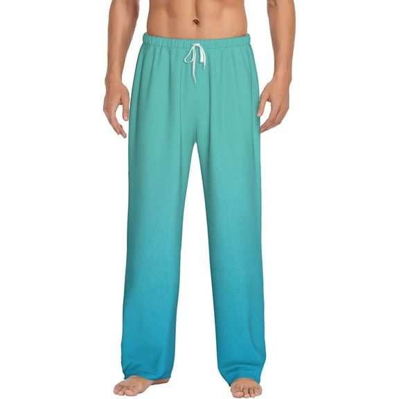 Gukieu Teal Turquoise Print Men's Home Trousers, Elastic Drawstring Home Pajamas Clothing Suitable for Adult Men-3X-Large