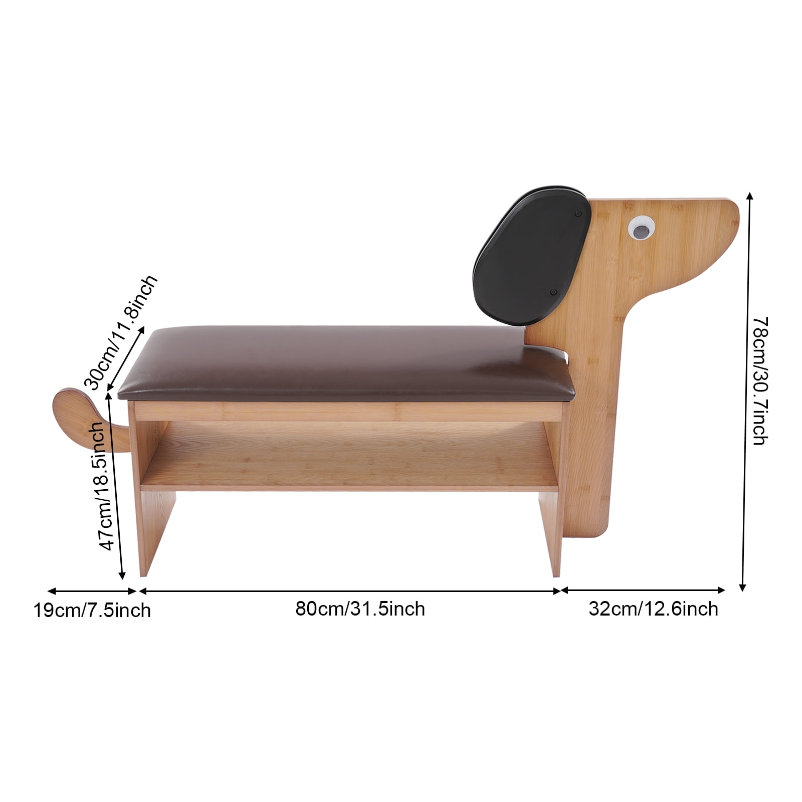 Cute Dog Shoes Rack Bench for Entryway, Shoe Rack Bench with Cushion（Dark Brown）
