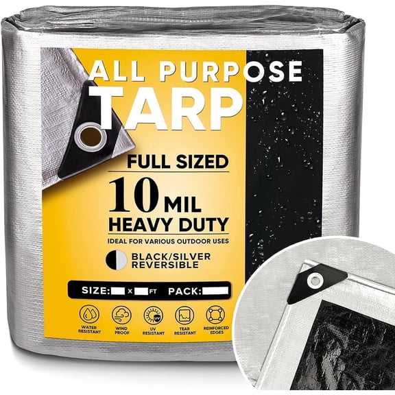 GZBtech Silver and Black Plastic 8 x 10', 10 mil Thickness Poly Tarp
