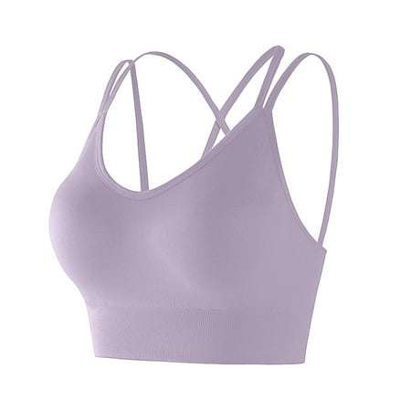 Sngxgn Women Strappy Sports Bra Yoga Bras Padded Backless Medium Support Tops(Purple S)