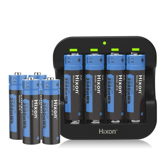 Hixon 8-Pack 1.5V Rechargeable AA Lithium Batteries 3500mWh with 4 Solt USB Smart Charger for Blink Camera
