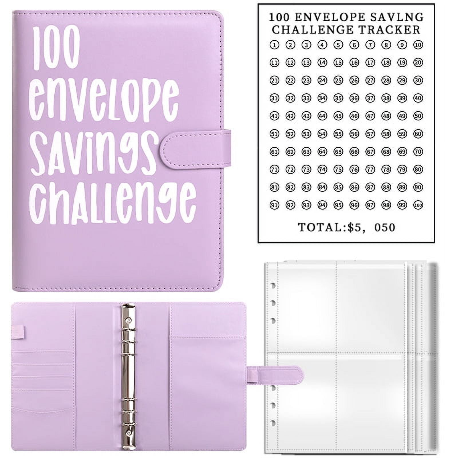 100 Envelope Challenge Binder, Savings Challenges Sheets，Easy and Fun Way to Save $5,050, Budget Binder with Cash Envelopes, Savings Challenges Binder, Budget Planner Book for Budgeting